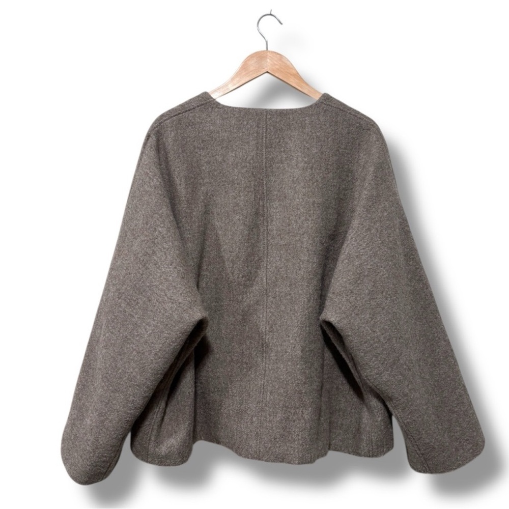 Zara Manteco Italian Wool Taupe Brown Oversized Crop Jacket Size Medium - Picture 6 of 9